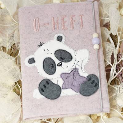 U-Hefthülle aus Wollfilz - Panda - personalisierbar 
