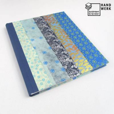 Notizbuch 24,5 x 20 cm, liniert, dunkel-blau gold, handgefertigt Unikat, fadengeheftet