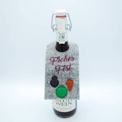 Flaschenanhänger Filz Geschenk Weihnachten Sylvester edel Deko Frohes Fest Geschenkidee Geburtstag Feier Sekt Wein Prose