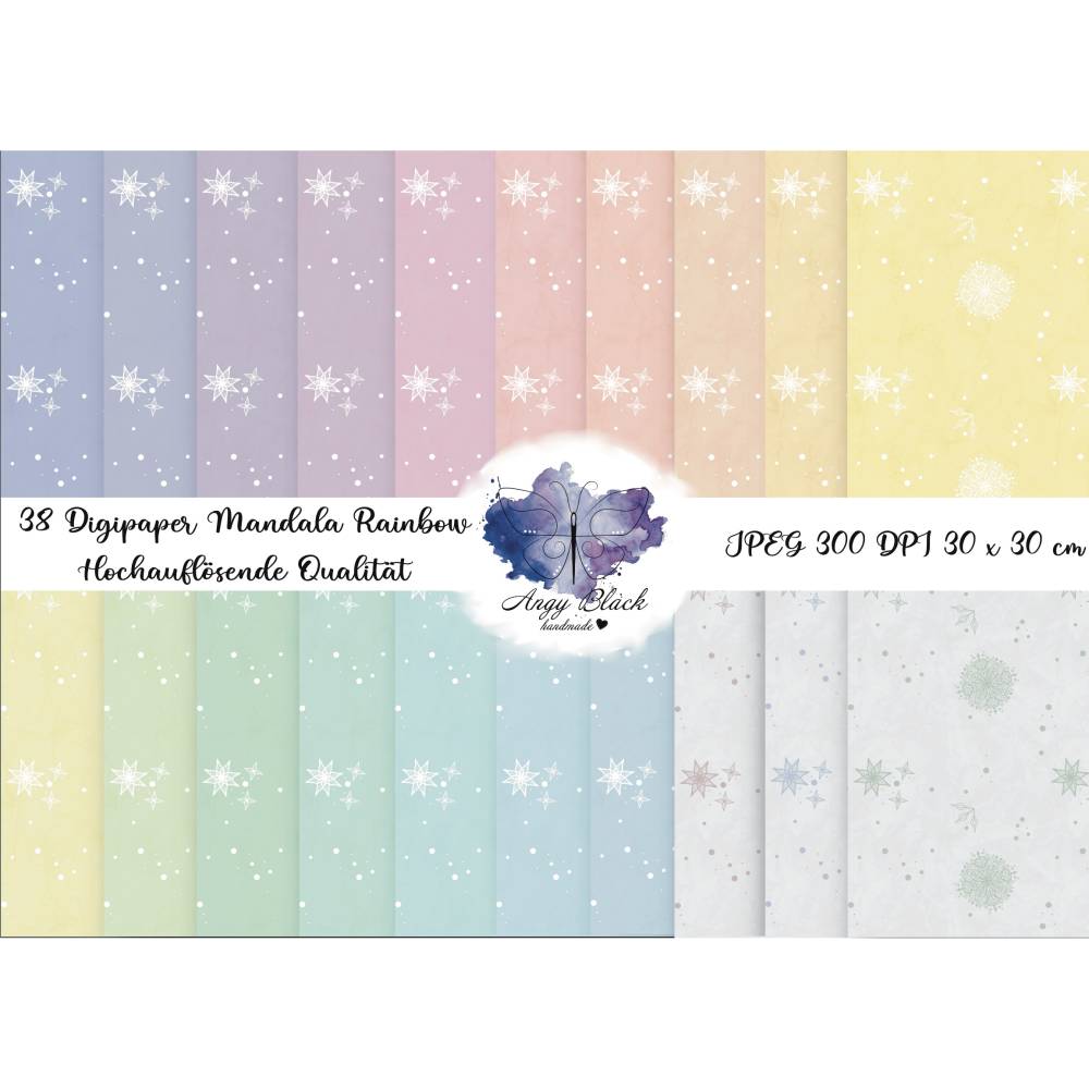 Mandala Rainbow  38 Digipaper JPEG hochauflösende Qualität (300 DPI) Endlosmuster auch für Weihnachten passend Bild 1