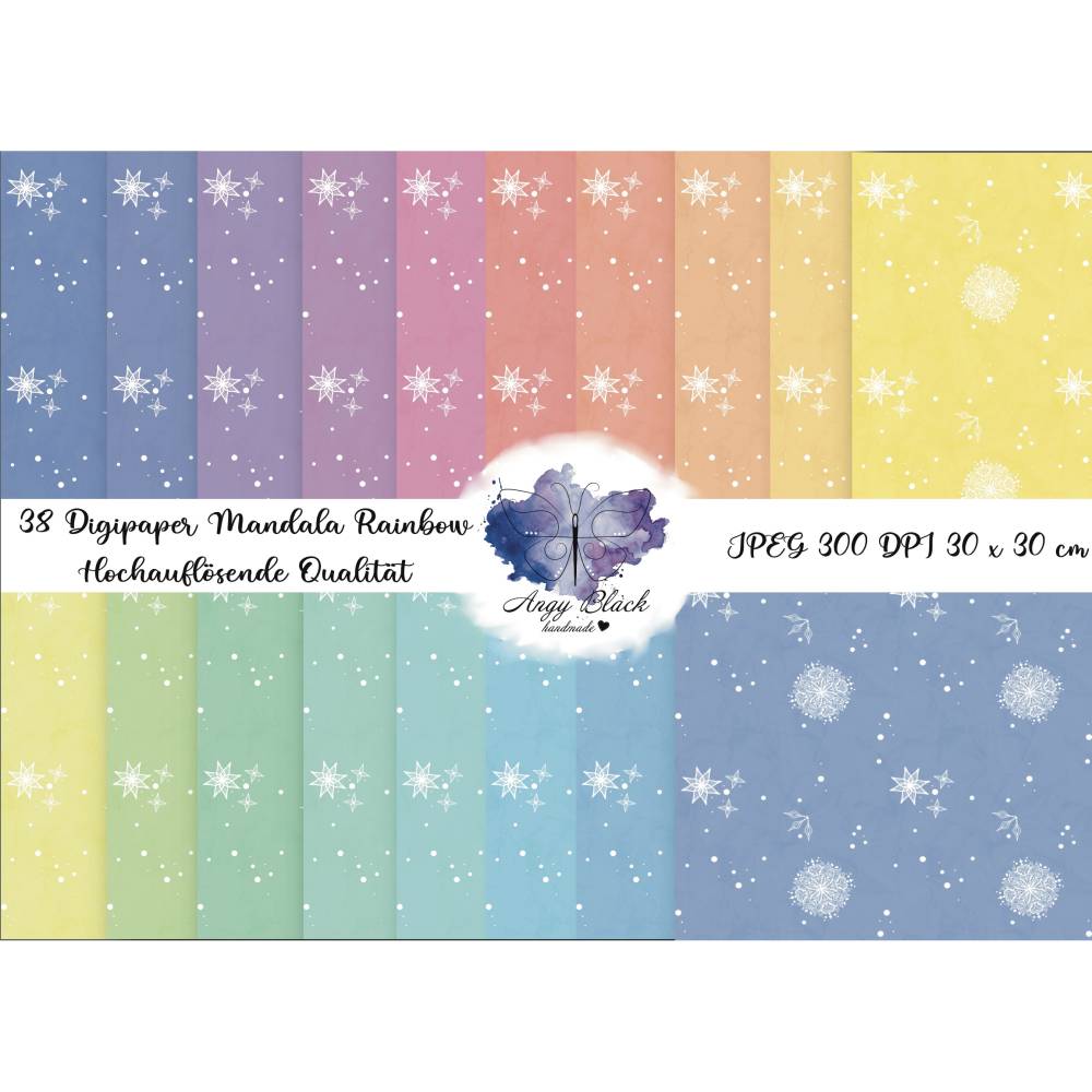 Mandala Rainbow  38 Digipaper JPEG hochauflösende Qualität (300 DPI) Endlosmuster auch für Weihnachten passend Bild 2