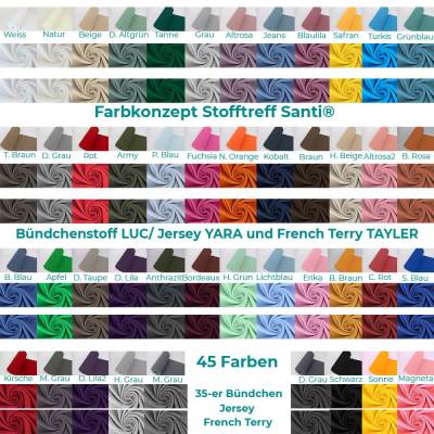 French Terry-TAYLER-Uni-155 cm breit mit passenden Farbkonzept für Bündchen & Jersey-50 cm Schritte-Meterware-45 Farben