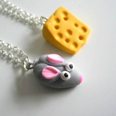 Maus liebt Käse 3 D Partnerkette, / Freundschaftsketten Kette  kawaii sweet 