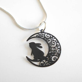 Schmuckset Filigran Hase Halbmond – 925 Silber Halskette & Ohrhänger – Geschenkidee