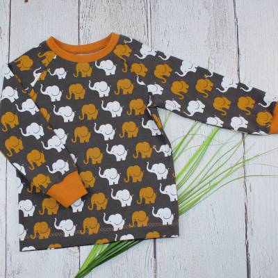 Gr. 98 Kinder Langarmshirt Longsleeve Pullover Jersey Elephant Parade Elefantenparade Tiere Kinderkleidung Junge grau we