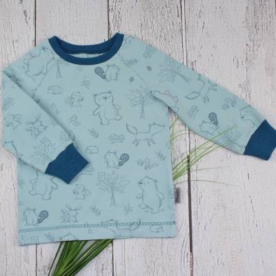 T-Shirt Langarmshirt Longsleeve Tierkinder Igel Hase Fuchs Eule Bär mint petrol handmade Junge Mädchen Unisex
