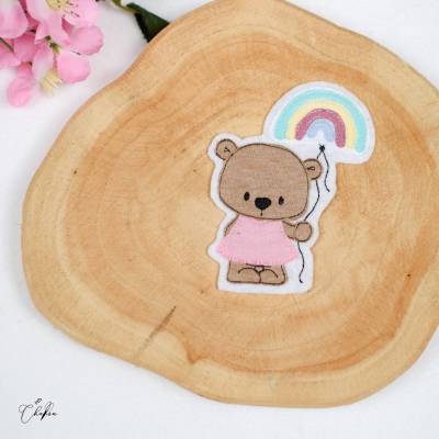 Aufnäher Bär, Teddy, Mädchen, Patch, Applikation zum Aufnähen, Stickdatei zum Aufnähen, Kleidung, Accessoires