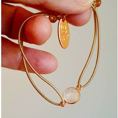 Rosenquarz Armband gold Turmalin, elastisches Armband mit Turmalinsteinchen, Freundschaftsarmband, Silber rosevergoldet