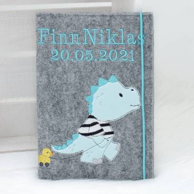 U-Heft Hülle Filz Dino Wunschname, Untersuchungsheft, Umschlag, Geschenk Geburt, Vorsorgeheft, U Hefthülle Impfpass