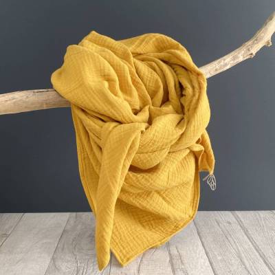 Musselintuch XXL uni | Mango-Gelb | Halstuch Stilltuch Babydecke Schal