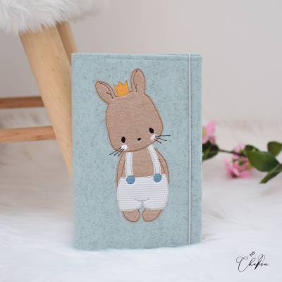 U-Heft Hülle Filz mit Name, Motiv Hase, Untersuchungsheft, Geschenk Geburt Taufe, Prinzessin Prinz