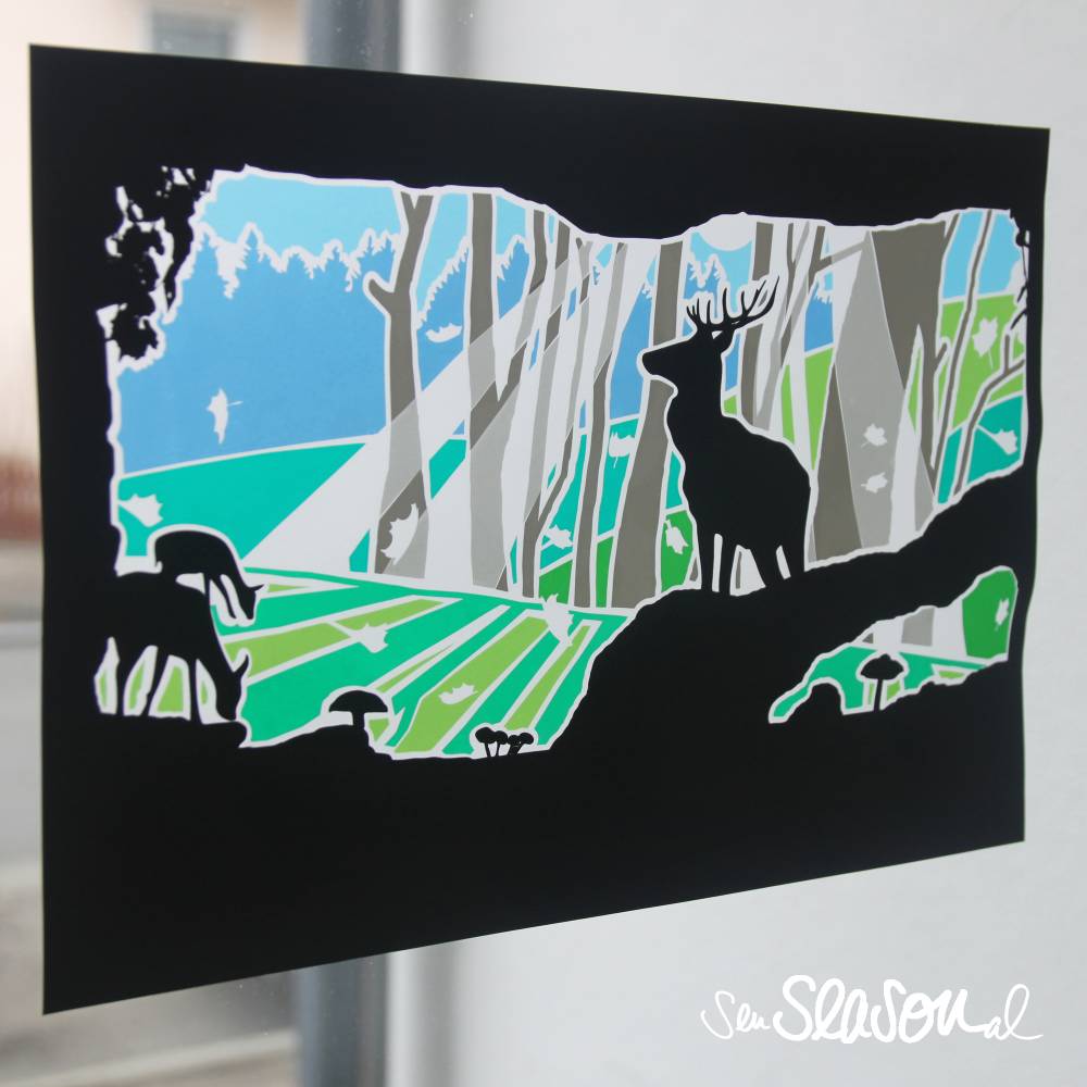 Bundle Plotterdatei Hirschwald, Fensterbild Hirsch im Herbstwald, Fenstergeschichte, Fensterdeko basteln Bild 3