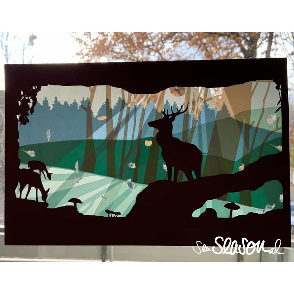 Bundle Plotterdatei Hirschwald, Fensterbild Hirsch im Herbstwald, Fenstergeschichte, Fensterdeko basteln Bild 6