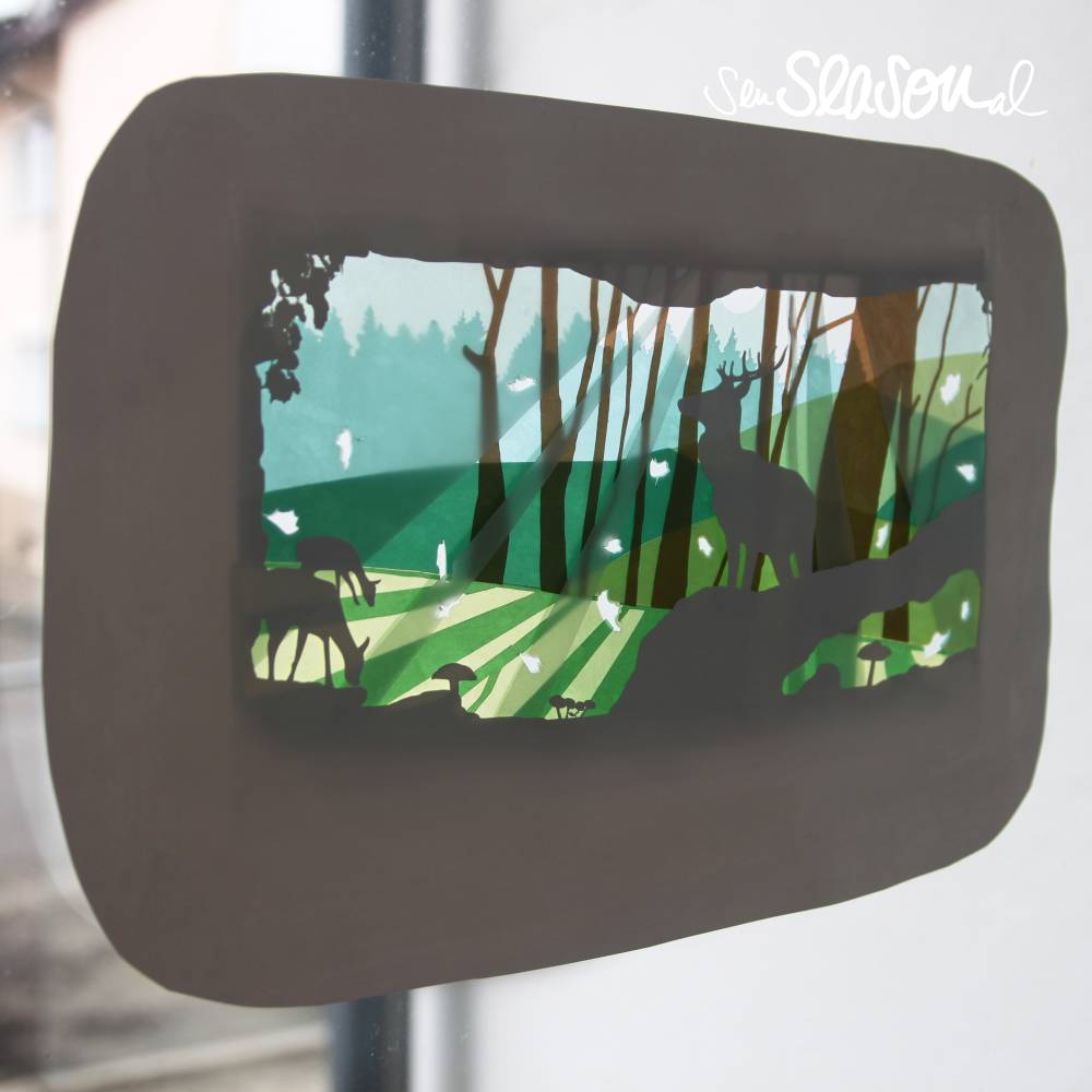 Bundle Plotterdatei Hirschwald, Fensterbild Hirsch im Herbstwald, Fenstergeschichte, Fensterdeko basteln Bild 8