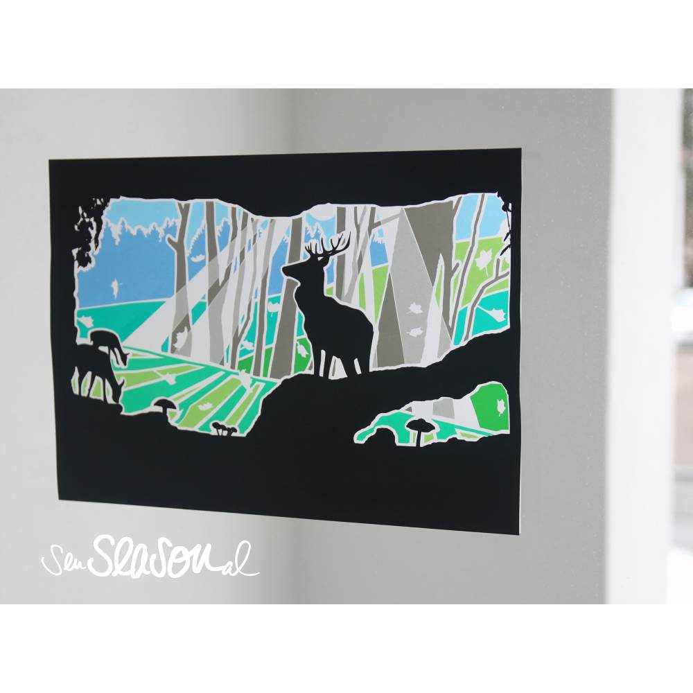 Bundle Plotterdatei Hirschwald, Fensterbild Hirsch im Herbstwald, Fenstergeschichte, Fensterdeko basteln Bild 9