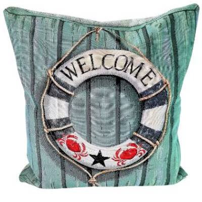 Maritime Kissenhülle Gobelin grün – Handgefertigtes Unikat 45x45cm