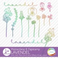 Plotterdatei Lavendel, Digistamp-Set mit Lavendelblüten und Kleeblättern, Plott-Datei sommerliche Blumenwiese