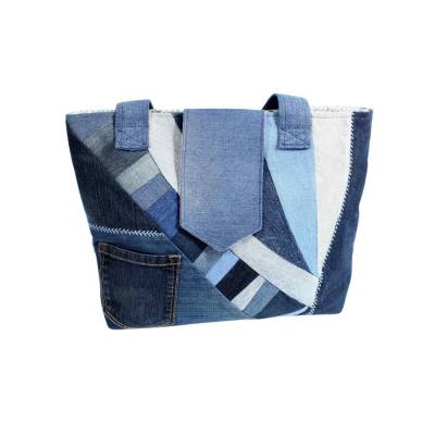 Jeans-Shopper, Einkaufstasche im Upcycling, Patchwork-Tasche