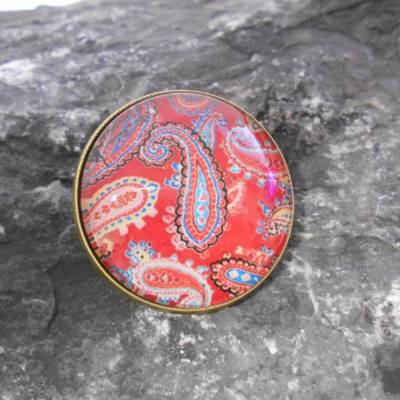 Retro Vintage Paisley Paisleymuster   Brosche 30 mm  rund mit Glascabochon