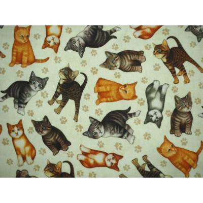 Felicity by Quilting Treasures, Patchwork Baumwolle, Katzen auf beige, Stoff Meterware