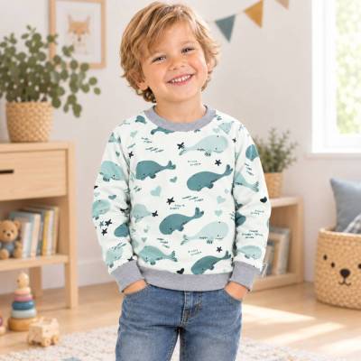 Wal Kinder Pullover aus French Terry Langarmshirt handmade petrol mint ecru hellgrau Junge Mädchen