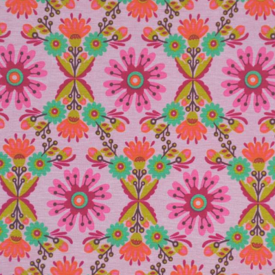 Alpenfleece Stoff rosa mit Blumen Ornamente 50 x 155 cm Kuschelsweat 