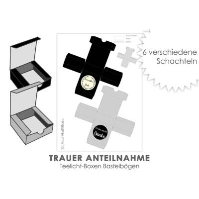 6 verschiedene Schachteln TRAUER Box digital Teelicht-Botschaften Verpackung Selbstausdruck Basteln DIY 