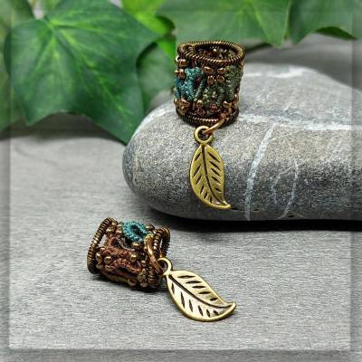 2 x Dreadperle Ø 6 mm oder 8 mm Herbal Garden mit Blatt Dreadlock Schmuck Perlen Dreadschmuck Dreadbeads Haarschmuck 