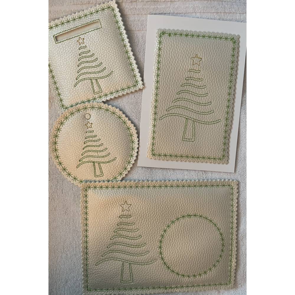 Stickdatei Weihnachten Geschenkset MugRug Tassenteppich, Anhänger, Untersetzer, Geschenkhülle Bild 1