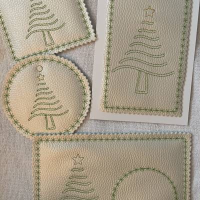 Stickdatei Weihnachten Geschenkset MugRug Tassenteppich, Anhänger, Untersetzer, Geschenkhülle