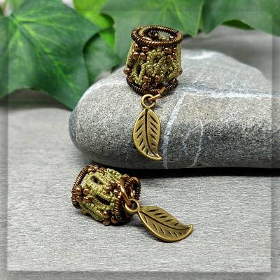 2 x Dreadperle Ø 6 mm oder 8 mm Olive mit Blatt Dreadlock Schmuck Perlen Dreadschmuck Dreadbeads Haarschmuck Dreads