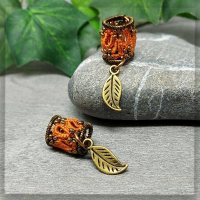 2 x Dreadperle Ø 6 mm oder 8 mm Orange mit Blatt Dreadlock Schmuck Perlen Dreadschmuck Dreadbeads Haarschmuck Dreads