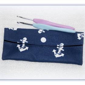 Häkelnadeletui aus Stoff maritim mit Druckknopf, Häkelnadel Etui, Universaltäschchen Anker