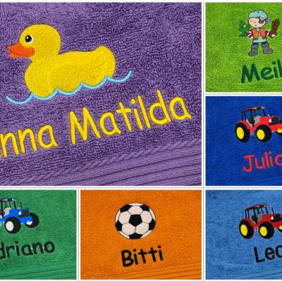 Kinder Handtuch ( 50 x 100 cm ) individuell mit Stickmotiv und Namen bestickt / Stickerei / 120 Motive zur Auswahl