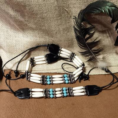 Hairpipe / Bonepipes Choker Set mit Armband – Indianer Western Schmuck zum Binden