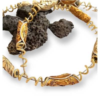 Upcycling Kaffeekapsel Kette mit Alu-Spiralen gold-hellgold