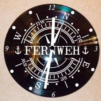 Kompass Fernweh Wanduhr Schallplattenuhr Schallplatte Wanduhr Vinyl