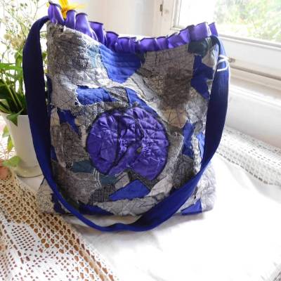 Patchworktasche , grau lila crazy Patchworktasche , Unikat