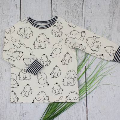 Langarmshirt Longsleeve Pullover T-Shirt Elefanten Mädchen Junge Baby handmade Kinderkleidung ecru schwarz weiß