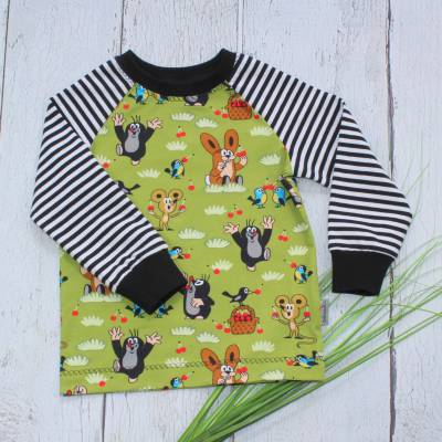Der kleine Maulwurf Pauli Kirsche Jersey Kirschenfest Langarmshirt Longsleeve Raglanshirt handmade Stoff und Lieb