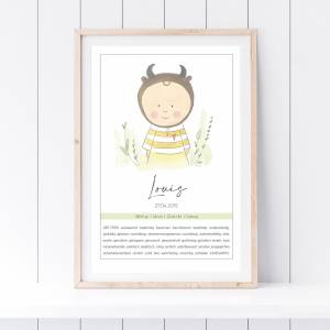 Personalisiertes Geburtsposter - Sternzeichen / Tierkreiszeichen Stier für Junge o. Mädchen (bitte wähle Motiv) als