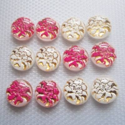 12x Acryl Cabochons Pfingstrosen 12 mm