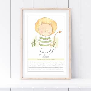 Personalisiertes Poster zur Geburt - Sternzeichen / Tierkreiszeichen Löwe für Junge o. Mädchen (bitte wähle Motiv)