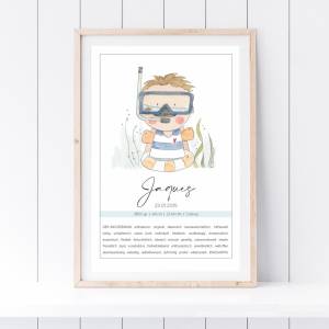 Personalisiertes Poster zur Geburt - Sternzeichen / Tierkreiszeichen Wassermann Junge o. Mädchen (bitte wähle Motiv)