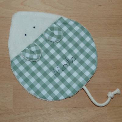 Schmusetuch, Fühltuch Maus mit Name, 3 Farben, Biobaumwolle, Handarbeit 