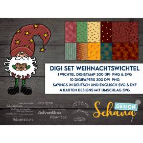 Wichtel Digi Set Digistamp 10 Digipapers und wichtelige Weihnachtssprüche DXF SVG und PNG Plotten mit SchanaDesign