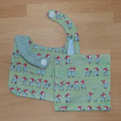 praktisches Set: Lätzchen und Waschlappen aus Biobaumwolle genäht, Handarbeit 