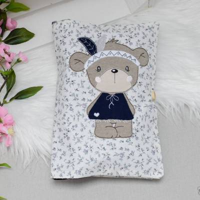 Windeltasche Stickmotiv Boho-Bär, Personalisiert mit Name, Wickeltasche Mädchen blumig, Baby, Geschenk zur Geburt, Taufe