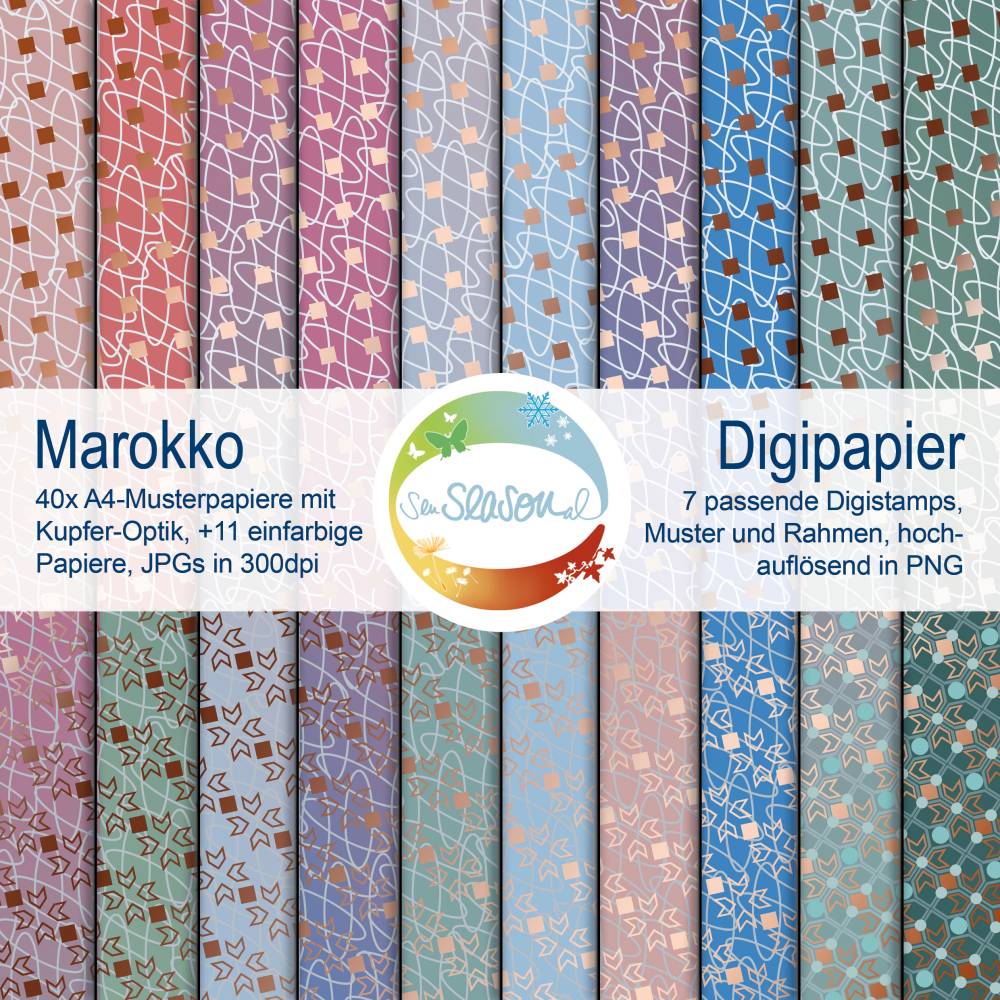Digipapier Marokko, abstraktes Muster mit Glanz-Effekt, 40 Digi-Papiere mit marokkanischem Musterverlauf, Fliesenmuster Bild 10
