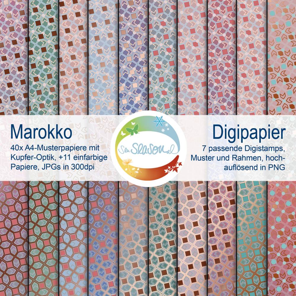 Digipapier Marokko, abstraktes Muster mit Glanz-Effekt, 40 Digi-Papiere mit marokkanischem Musterverlauf, Fliesenmuster Bild 9
